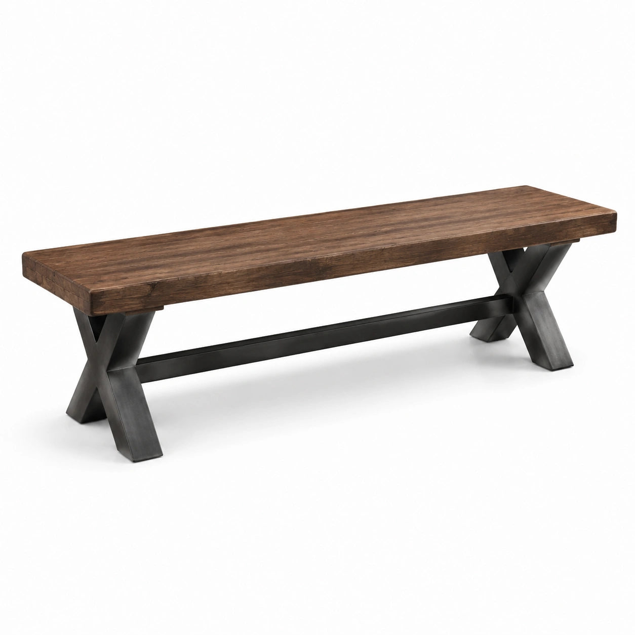 Bank aus Holz mit Metallgestell 180x40x45 cm Braun/Schwarz