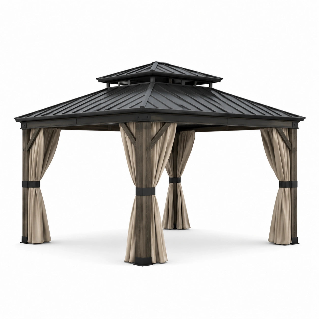 Gartenpavillon mit Aluminiumdach und Stahlrahmen Braun/Schwarz 400 cm x 300 cm