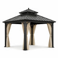Aluminium Pavillon mit Stahlblechdach und Polyester Vorhängen, Schwarz Beige, 300x400cm