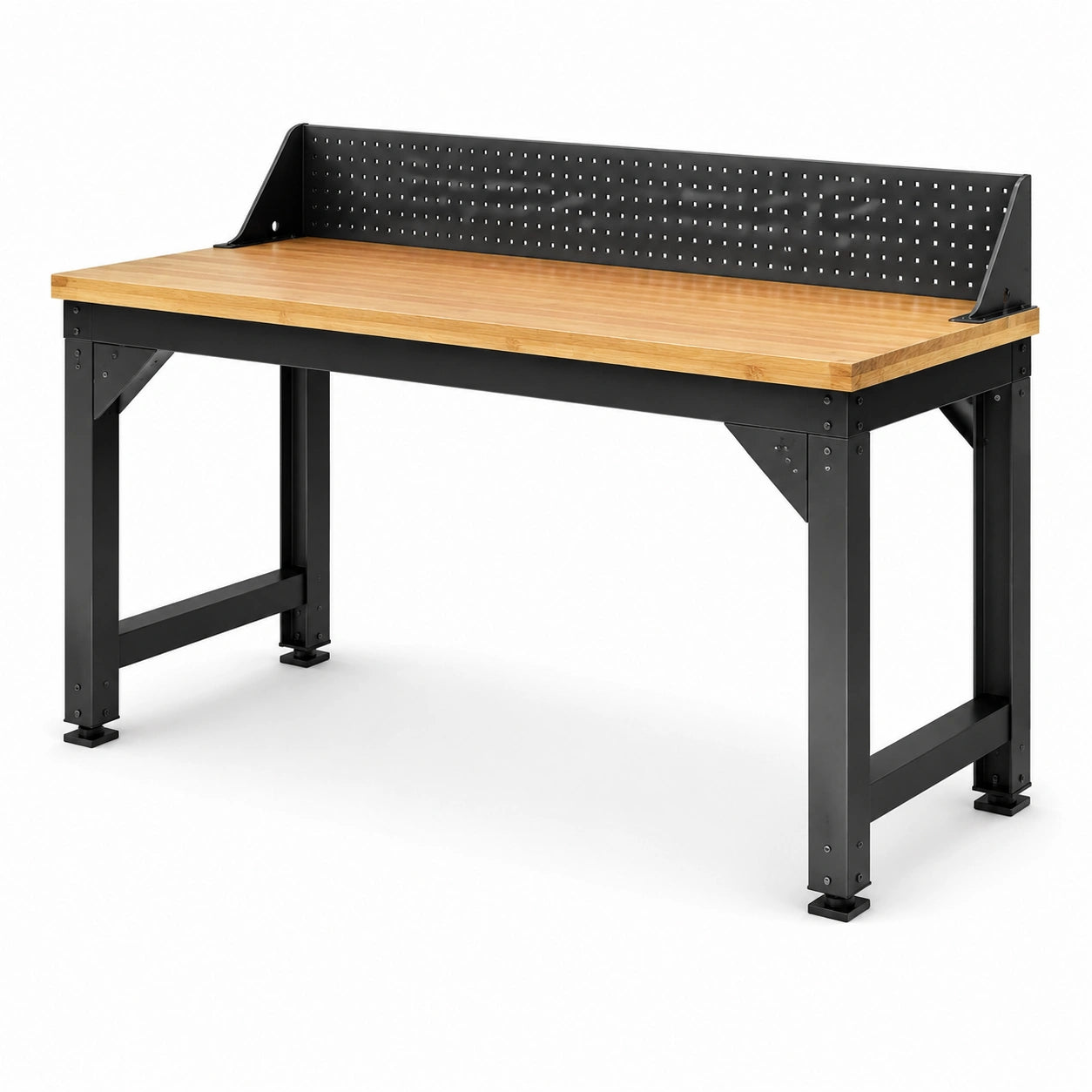 Werkbank mit Metallrahmen und Holzplatte Schwarz 180x70x90 cm