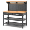 Werkbank mit Stahlrahmen und Massivholzplatte Schwarz 120x60x150cm