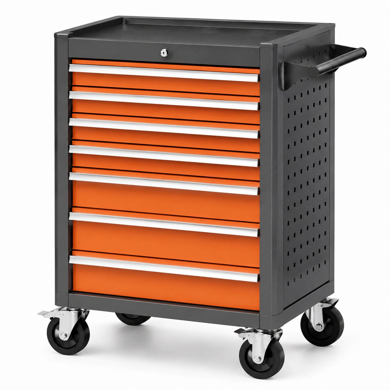 Stahl Werkzeugwagen mit 7 Schubladen, Orange/Schwarz