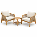 Bistroset mit Akazienholz und Seilgeflecht, Beige Kissen, 2 Stühle, 1 Tisch