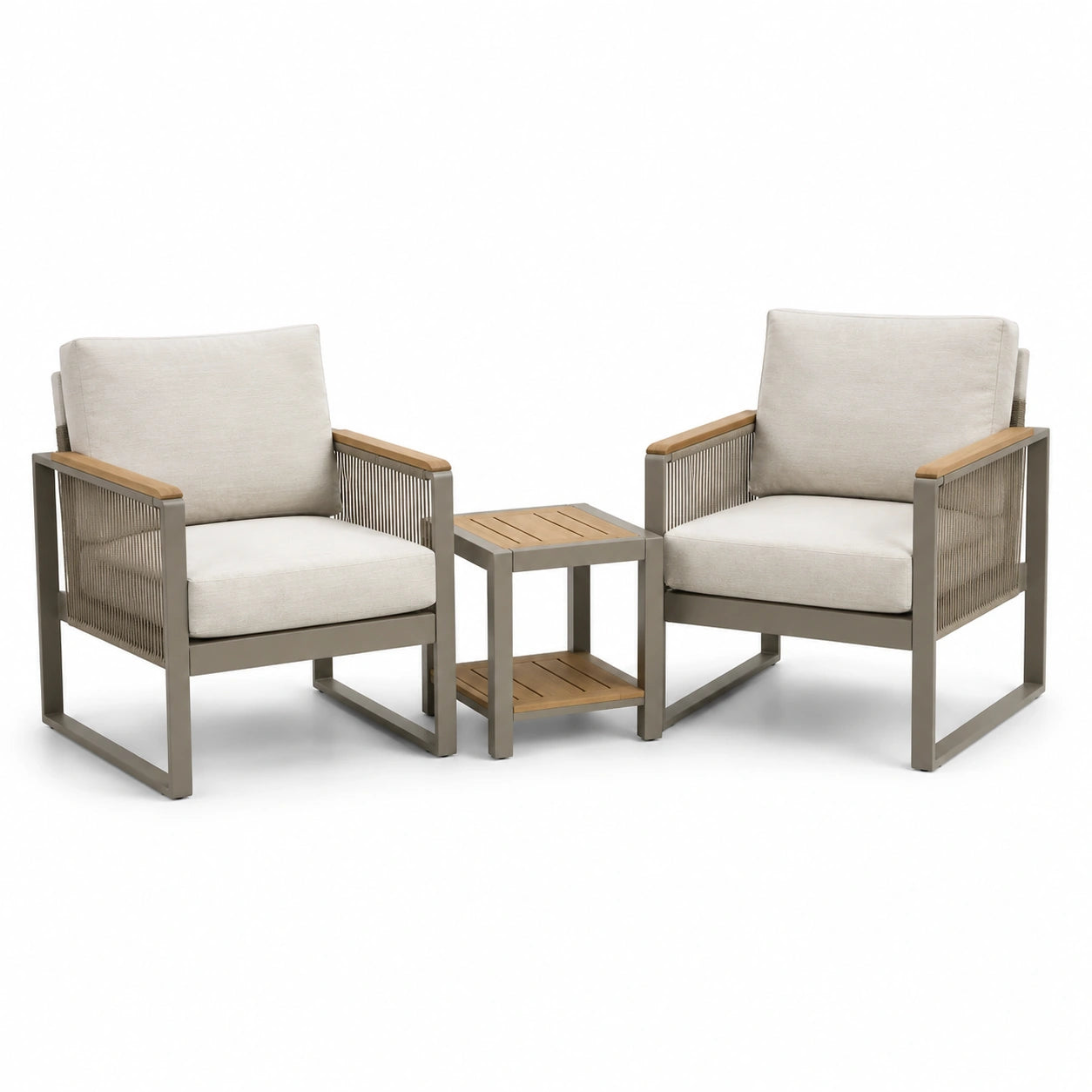3-teiliges Bistroset mit Aluminiumrahmen und Polyesternbezug in Beige