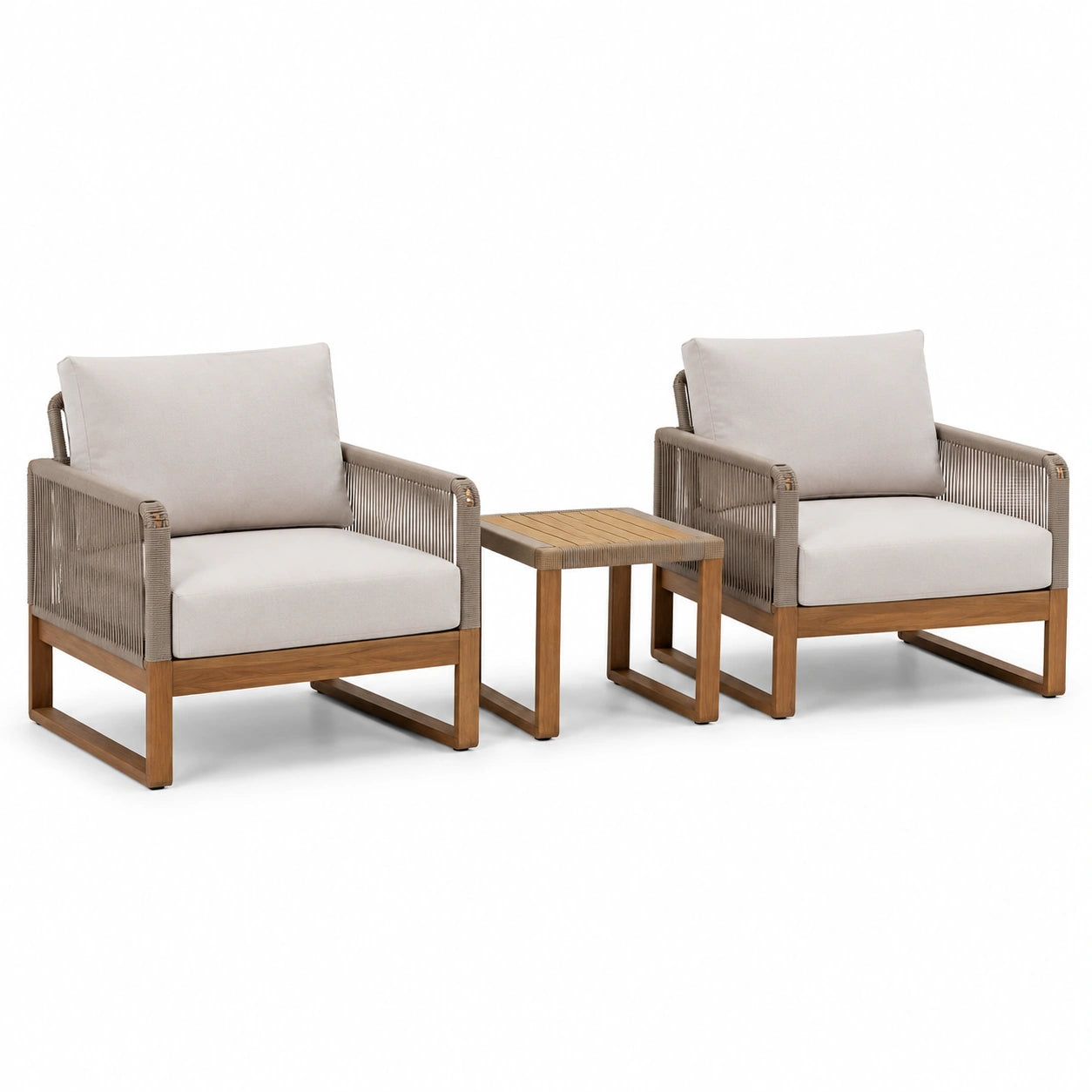 3-teiliges Outdoor-Set aus Teakholz und Aluminium in Beige