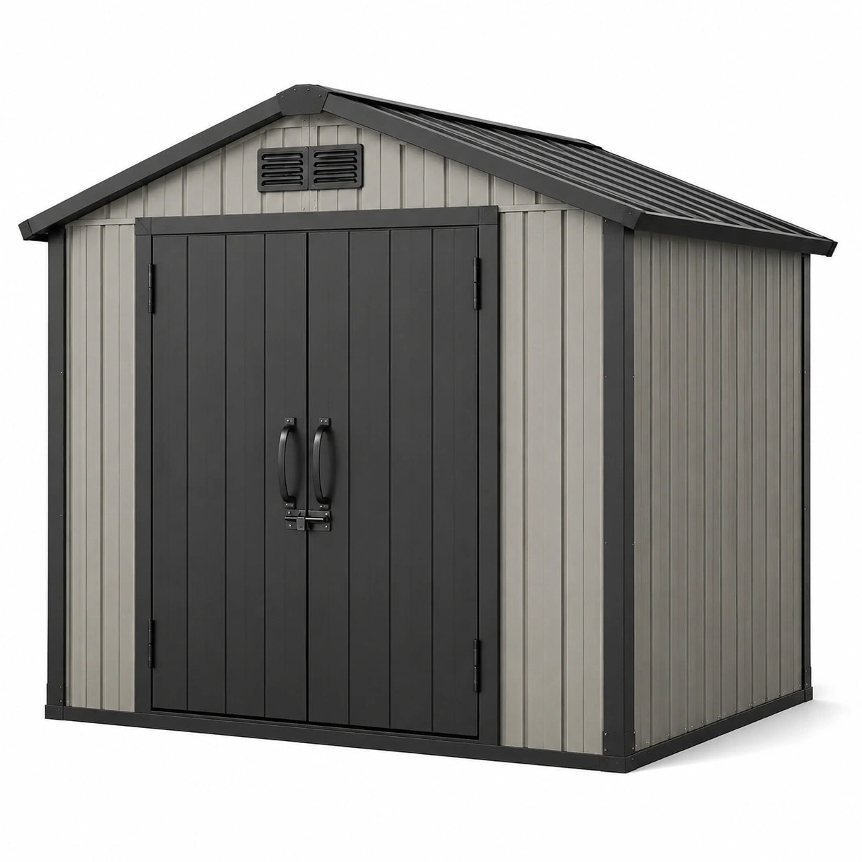 Polypropylen Gartenhaus mit Doppeltür Grau/Schwarz 190x200x215 cm