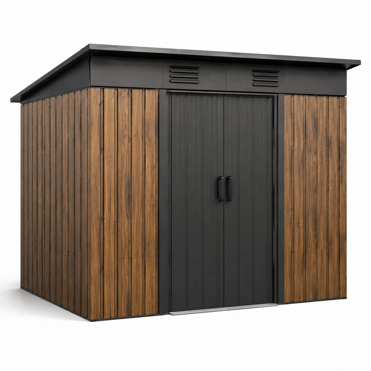 Metall Gartenhaus mit Holzoptik Braun/Schwarz 250x180x210 cm