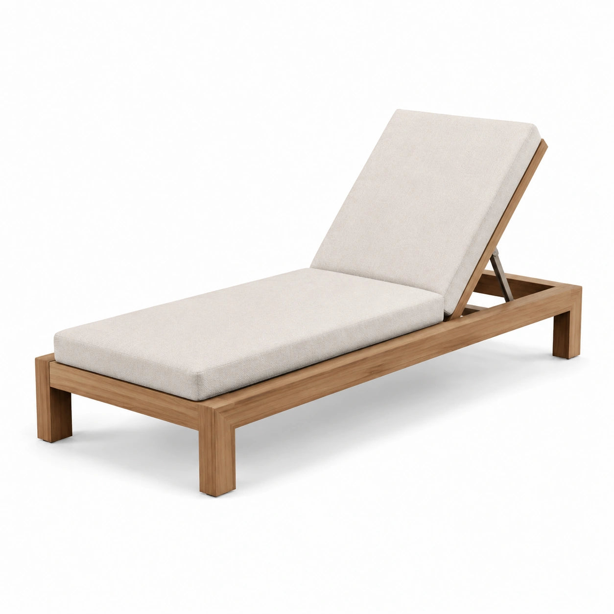 Verstellbare Gartenliege aus Teakholz mit cremefarbenem Bezug