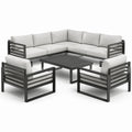 Gartenlounge Set Aluminium L-Form Schwarz Kissen Hellgrau