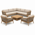 Gartenlounge Set aus Teakholz und Polyesterseil in Beige mit Ecksofa, Sesseln und Tisch