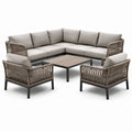 Outdoor-Sofa-Set mit Aluminium und Seilgeflecht in Grau