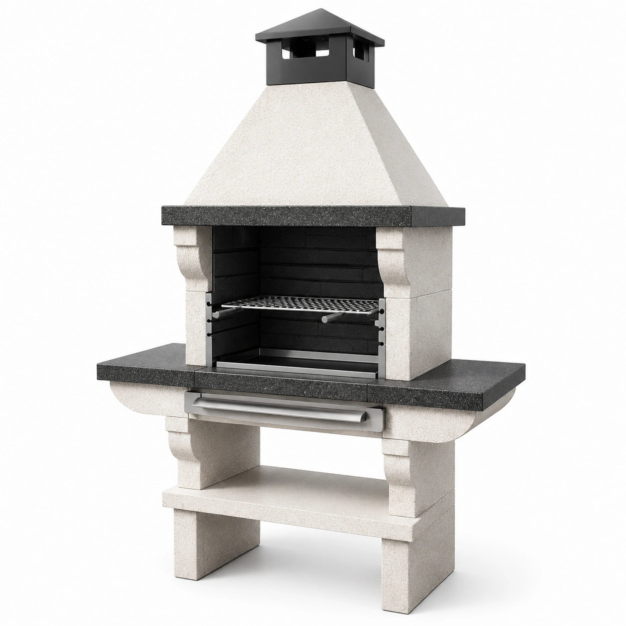 Grillkamin aus Beton und Edelstahl Schwarz/Weiß 100 x 60 x 180 cm